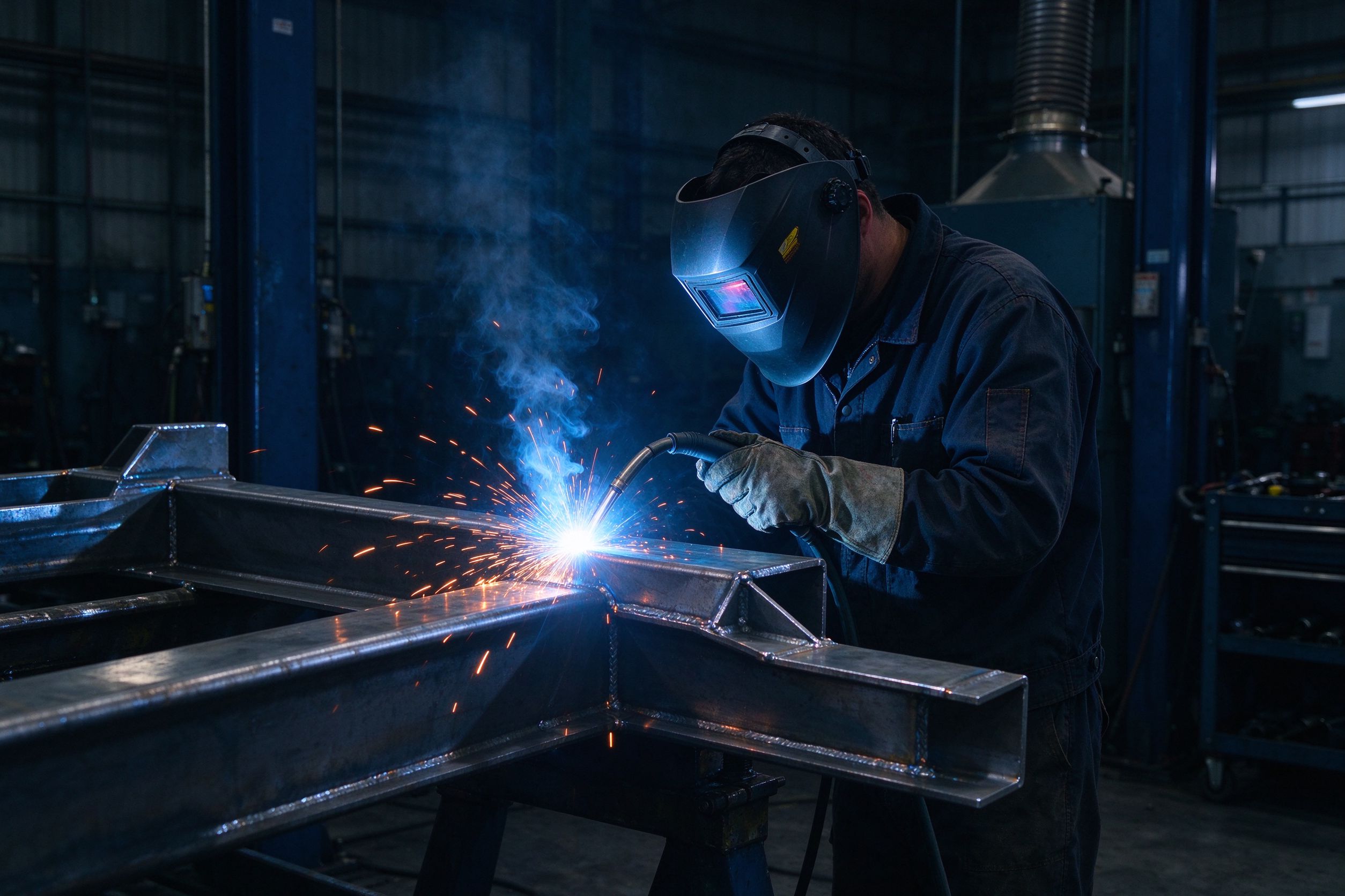 Certified welder welding a structural part